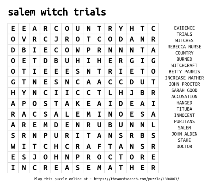 Salem witch trials word search answer key