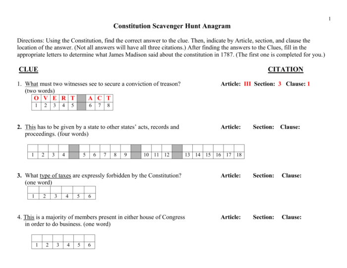 Us constitution scavenger hunt answer key