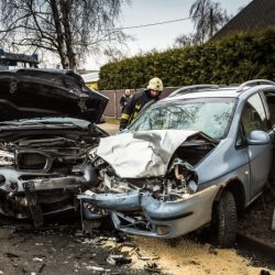 In a motor vehicle crash the second collision occurs