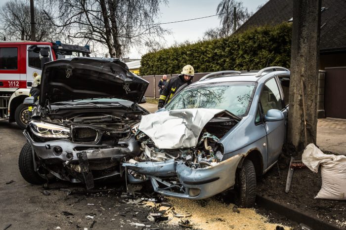 In a motor vehicle crash the second collision occurs