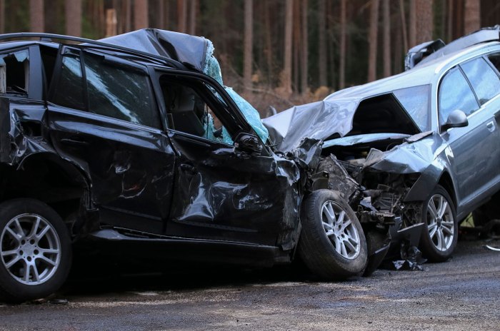 In a motor vehicle crash the second collision occurs